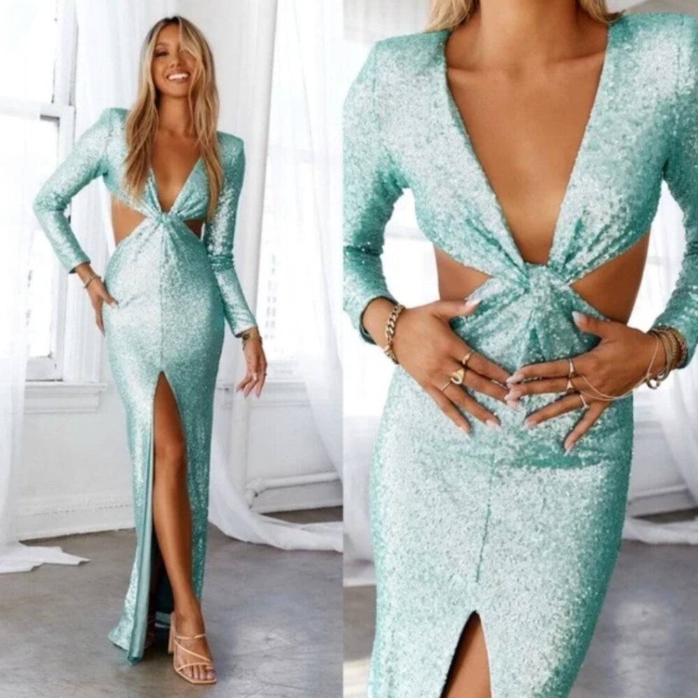 Hello Molly Aqua Sequin Maxi Dress